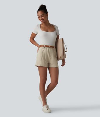 High Waisted Work Shorts with Pockets