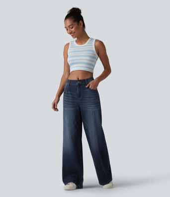 Halara Flex™ Mid Rise Washed Baggy Wide Leg Casual Jeans with Pockets