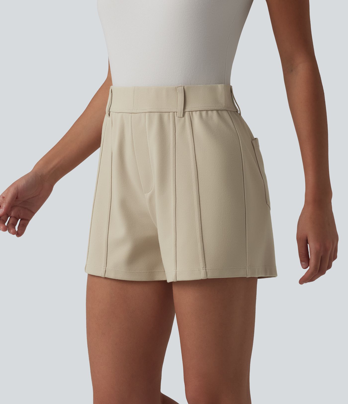 High Waisted Work Shorts with Pockets