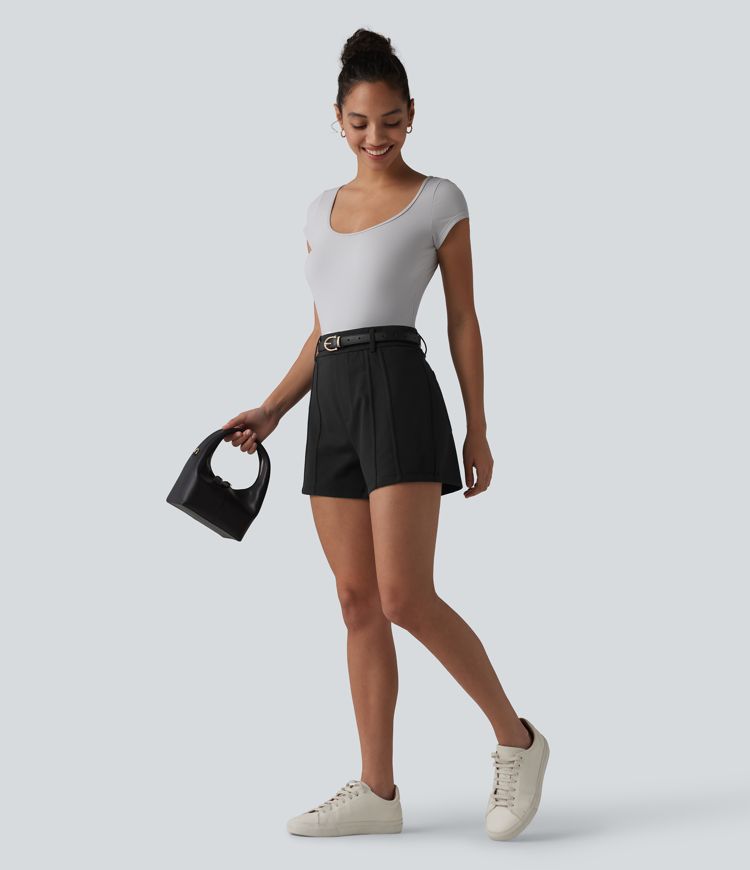 High Waisted Work Shorts with Pockets