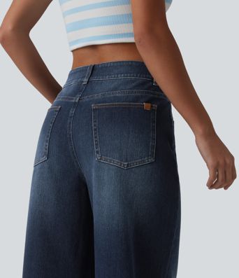 Halara Flex™ Mid Rise Washed Baggy Wide Leg Casual Jeans with Pockets