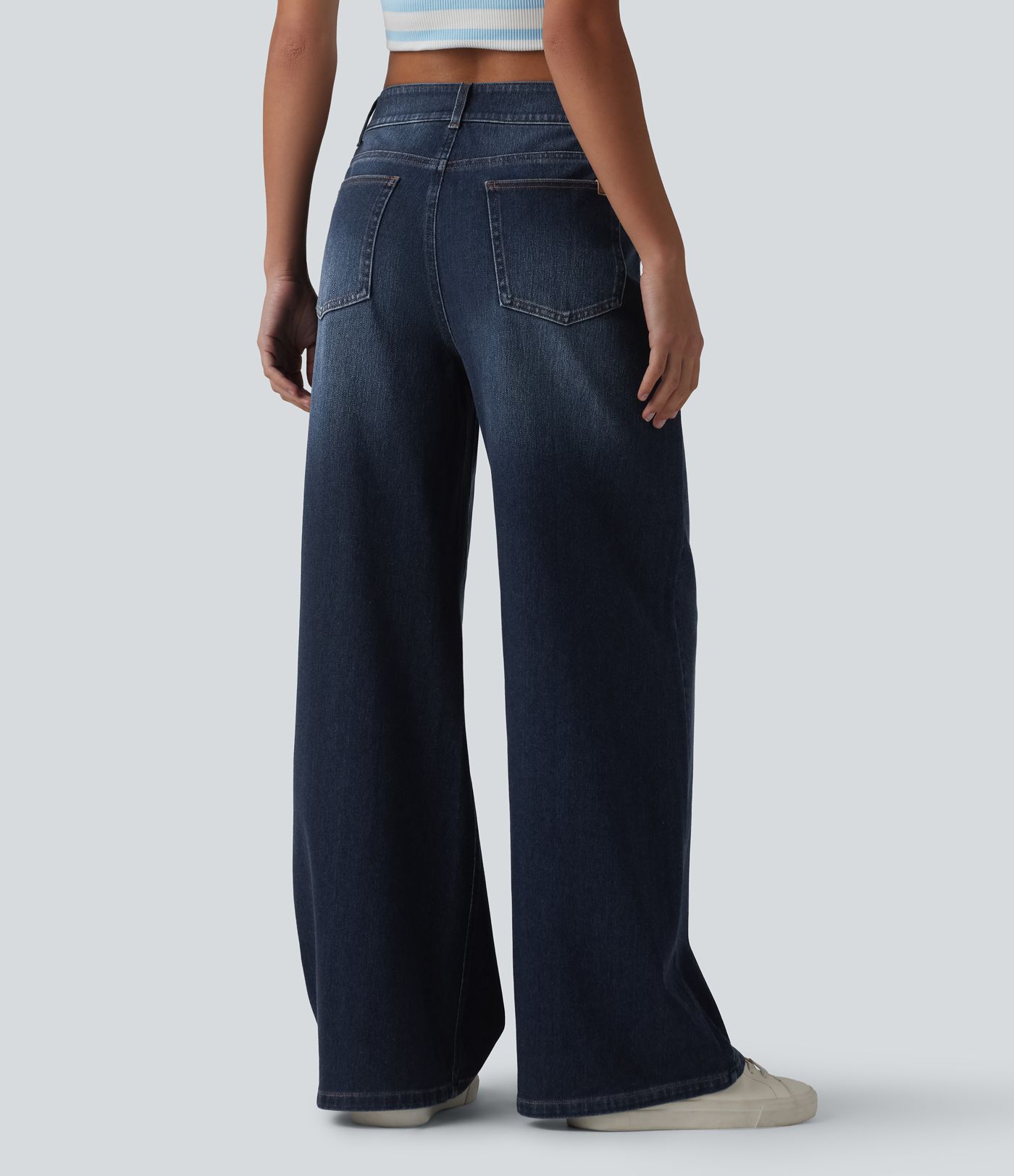 Halara Flex™ Mid Rise Washed Baggy Wide Leg Casual Jeans with Pockets