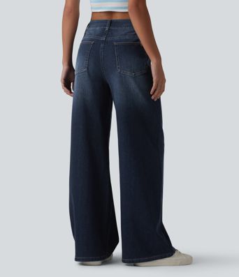 Halara Flex™ Mid Rise Washed Baggy Wide Leg Casual Jeans with Pockets