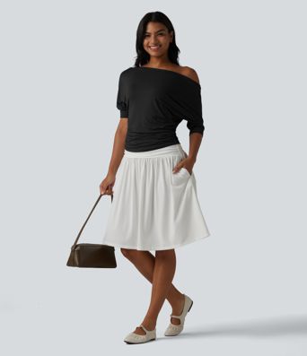 Off-shoulder Short Sleeve Ruched Casual Top