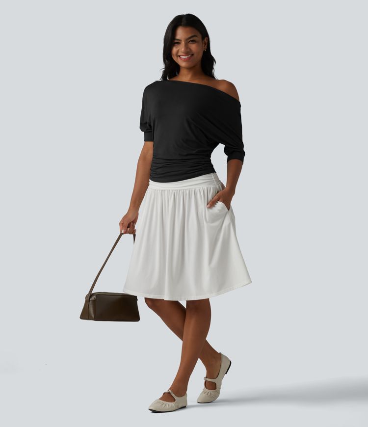 Off-shoulder Short Sleeve Ruched Casual Top