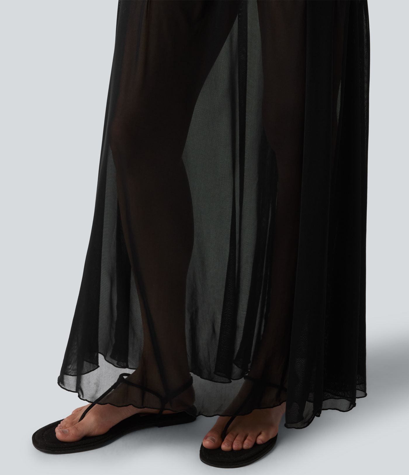 High Waisted Ruched Maxi 2-in-1 Casual Flowy Mesh Skirt