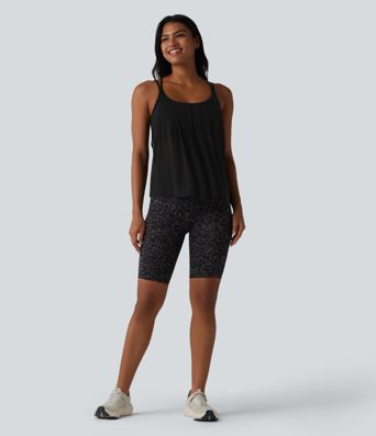 Contrast Mesh Built-in Bra Pleated Yoga Cami Top