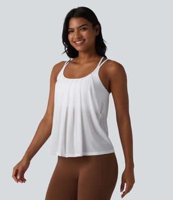 Contrast Mesh Built-in Bra Pleated Yoga Cami Top