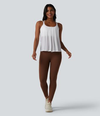 Contrast Mesh Built-in Bra Pleated Yoga Cami Top