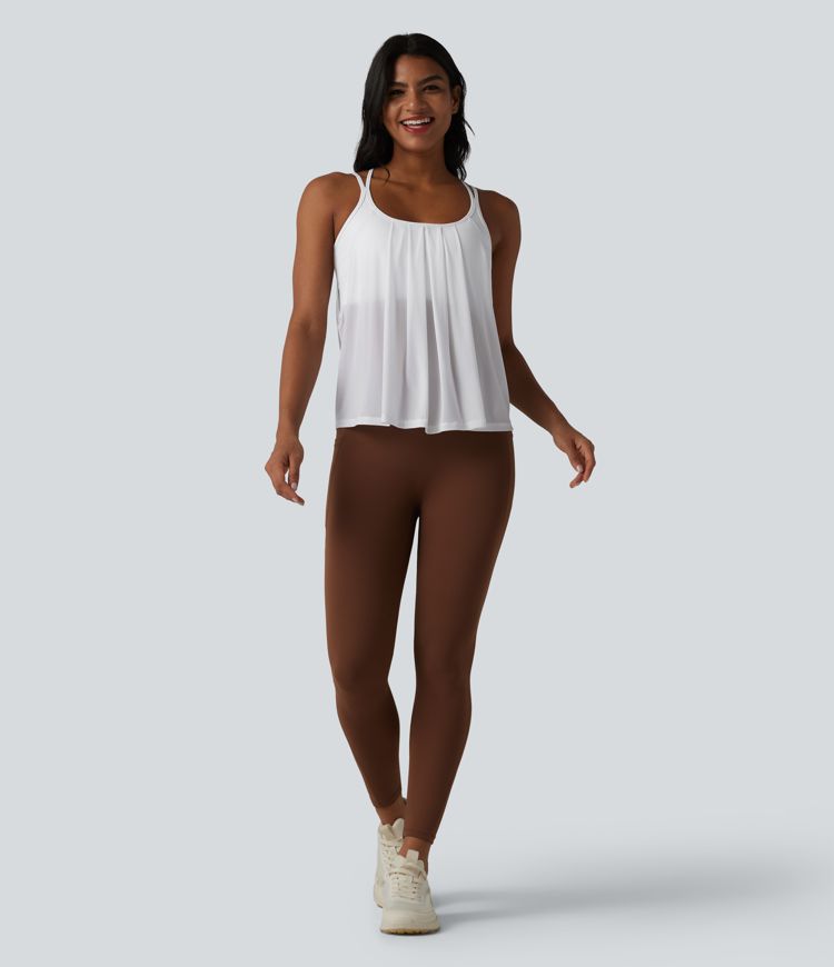 Contrast Mesh Built-in Bra Pleated Yoga Cami Top