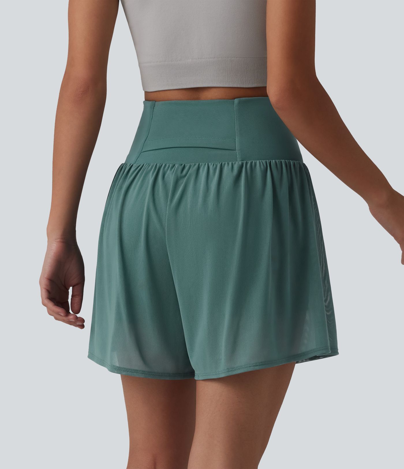 SoftlyZero™ Airy High Waisted Contrast Mesh 2-in-1 Cool Touch Yoga Shorts 5'' with Pockets