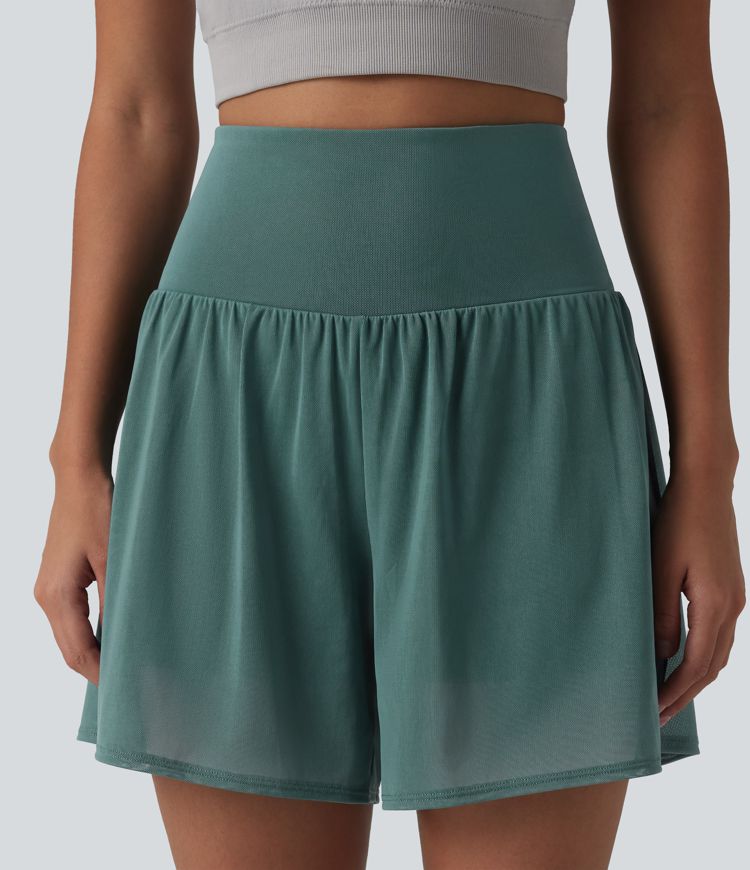 SoftlyZero™ Airy High Waisted Contrast Mesh 2-in-1 Cool Touch Yoga Shorts 5'' with Pockets