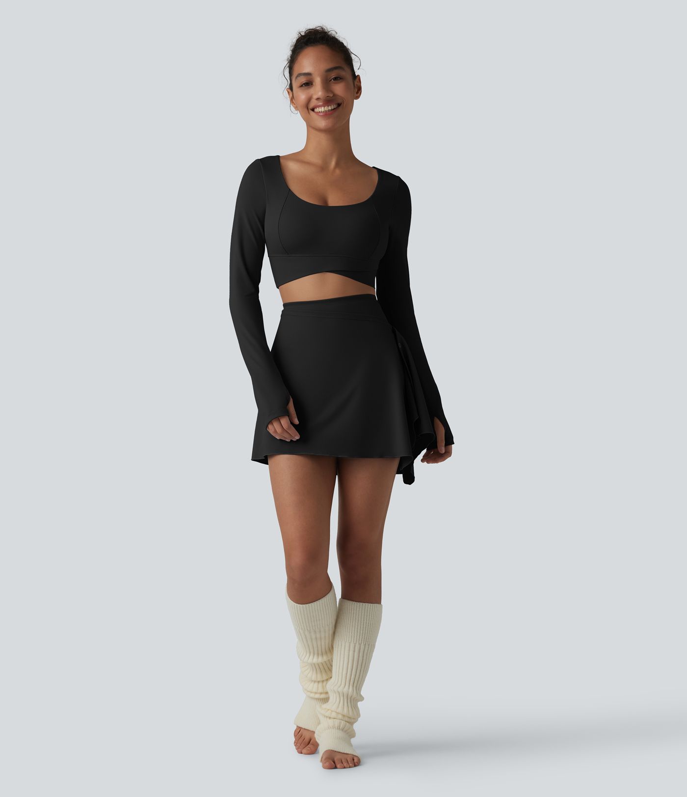 High Waisted Tummy Control 2-Piece Mini Yoga Skirt with Pockets