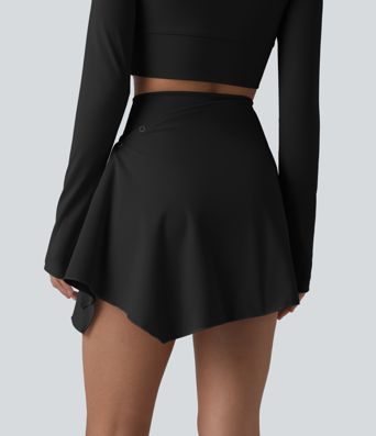 High Waisted Tummy Control 2-Piece Mini Yoga Skirt with Pockets