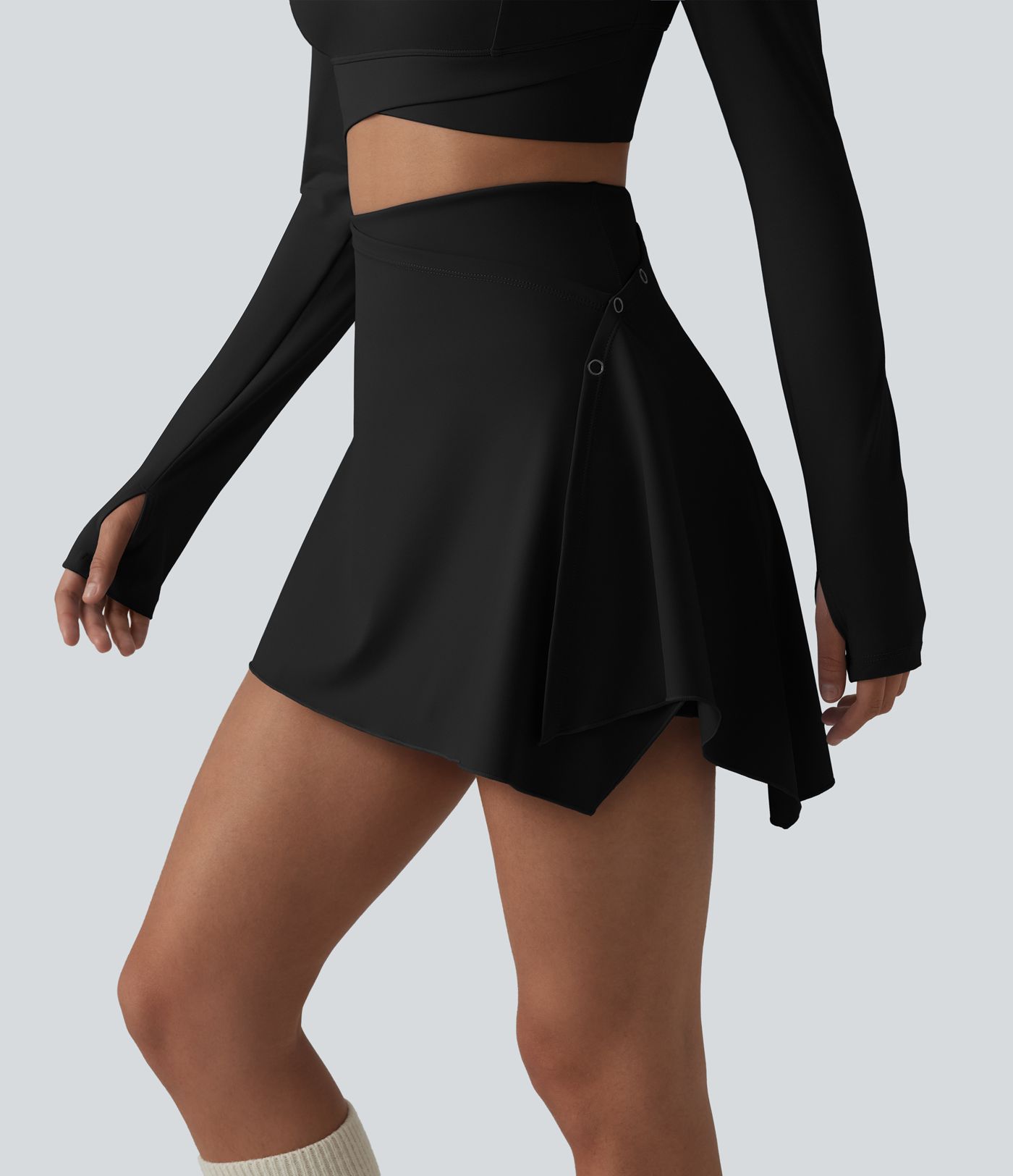 High Waisted Tummy Control 2-Piece Mini Yoga Skirt with Pockets