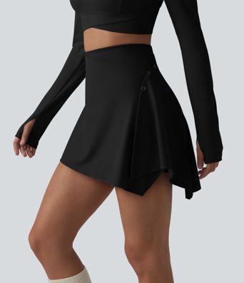 High Waisted Tummy Control 2-Piece Mini Yoga Skirt with Pockets