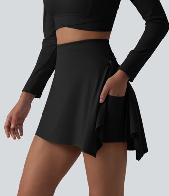 High Waisted Tummy Control 2-Piece Mini Yoga Skirt with Pockets