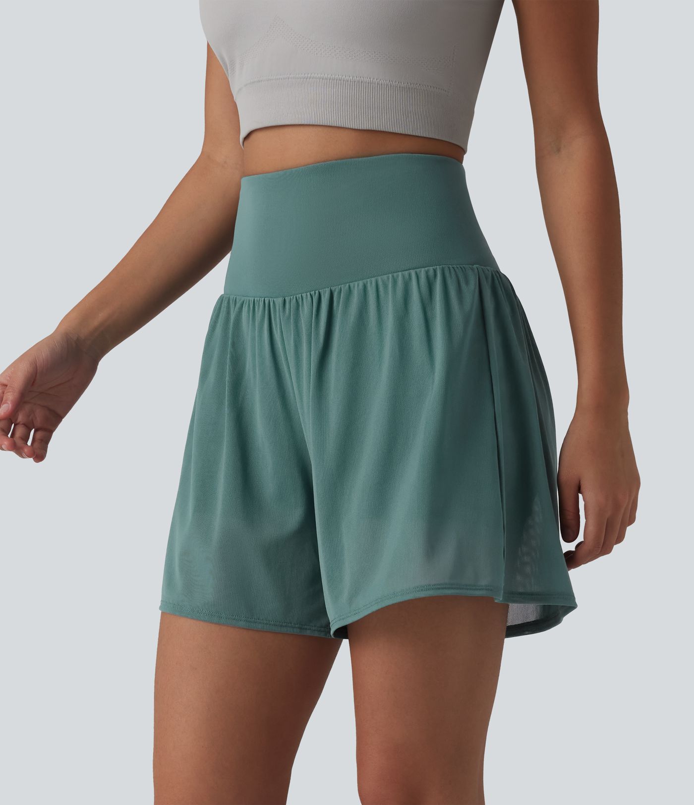 SoftlyZero™ Airy High Waisted Contrast Mesh 2-in-1 Cool Touch Yoga Shorts 5'' with Pockets