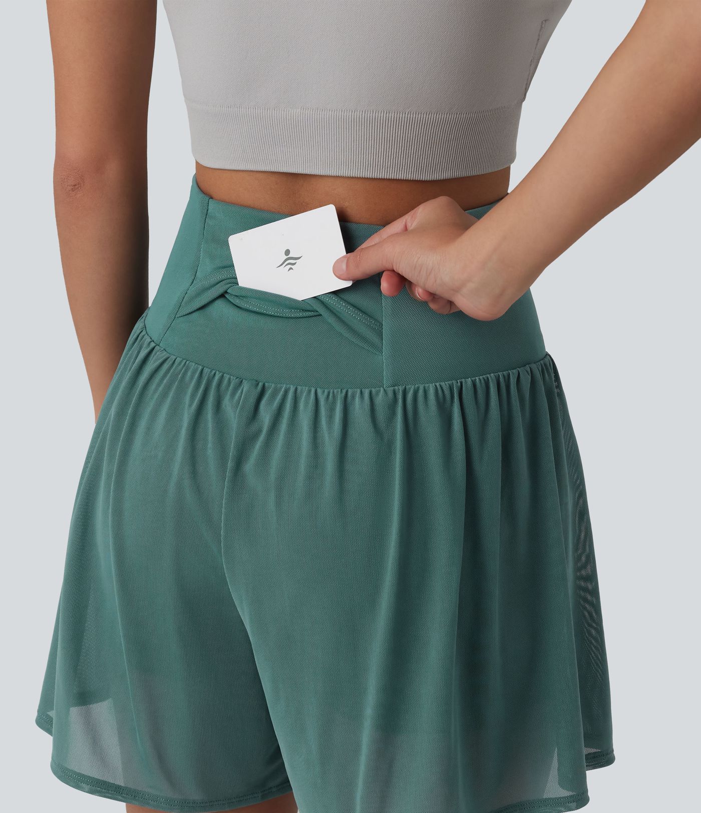 SoftlyZero™ Airy High Waisted Contrast Mesh 2-in-1 Cool Touch Yoga Shorts 5'' with Pockets