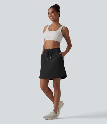 SoftlyZero™ Airy Mid Rise Drawstring Curved Hem 2-in-1 Cool Touch Workout Skirt with Pockets