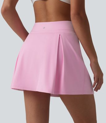 SoftlyZero™ Airy Mid Rise Tummy Control 2-in-1 Ruched Mini Workout Skirt with Pockets-UPF50+