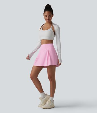 SoftlyZero™ Airy Mid Rise Tummy Control 2-in-1 Ruched Mini Workout Skirt with Pockets-UPF50+