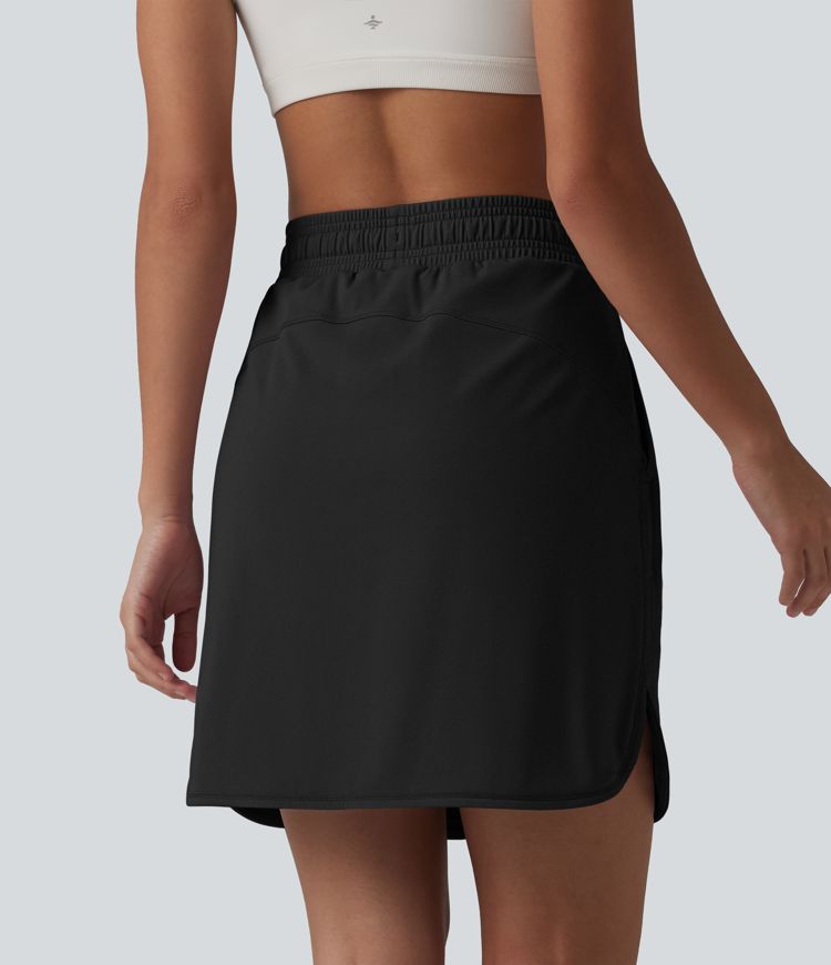SoftlyZero™ Airy Mid Rise Drawstring Curved Hem 2-in-1 Cool Touch Workout Skirt with Pockets