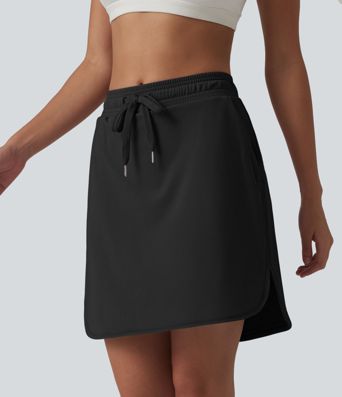 SoftlyZero™ Airy Mid Rise Drawstring Curved Hem 2-in-1 Cool Touch Workout Skirt with Pockets