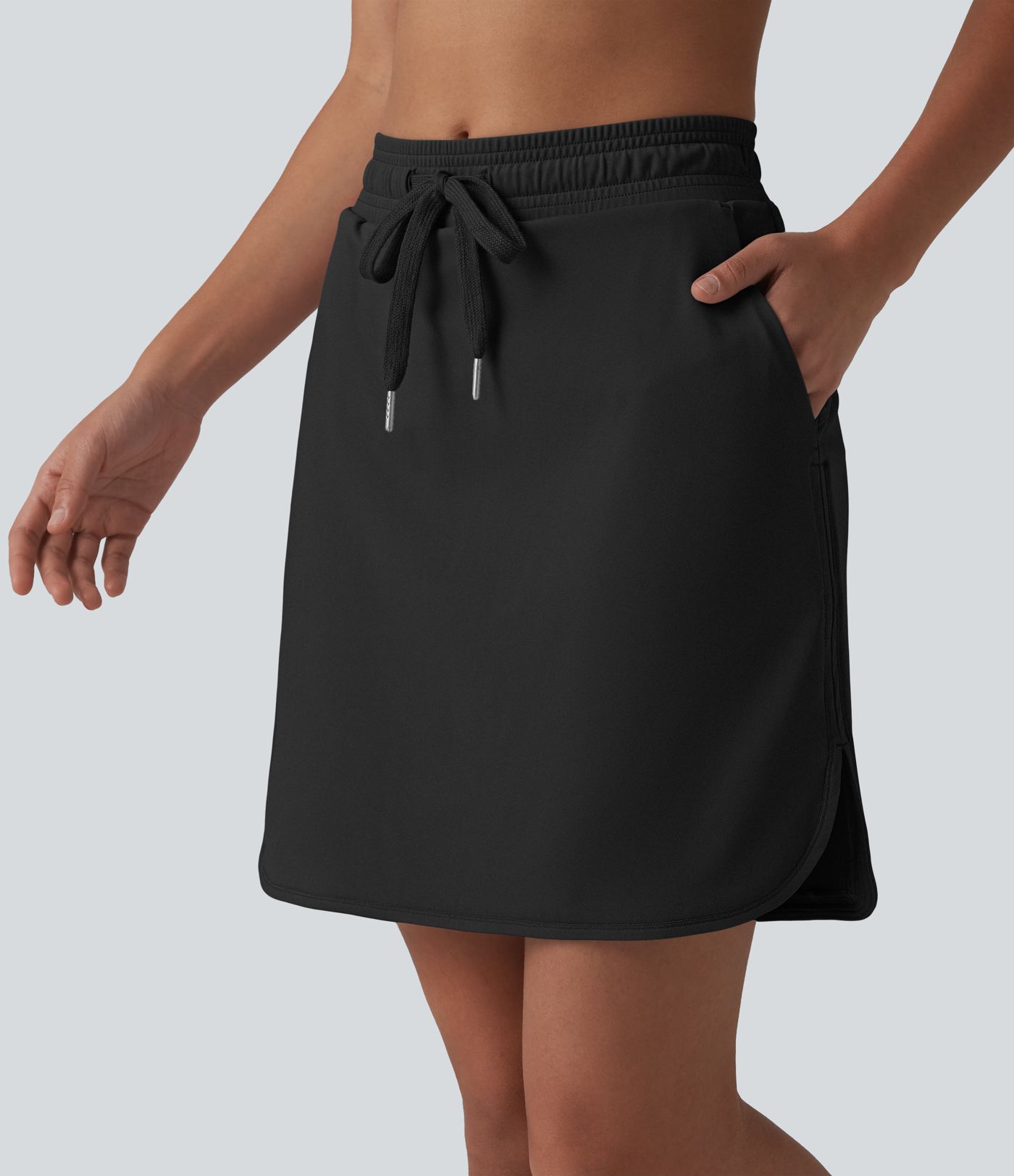 SoftlyZero™ Airy Mid Rise Drawstring Curved Hem 2-in-1 Cool Touch Workout Skirt with Pockets