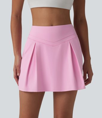 SoftlyZero™ Airy Mid Rise Tummy Control 2-in-1 Ruched Mini Workout Skirt with Pockets-UPF50+