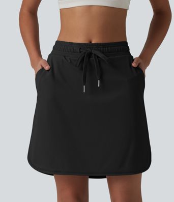 SoftlyZero™ Airy Mid Rise Drawstring Curved Hem 2-in-1 Cool Touch Workout Skirt with Pockets