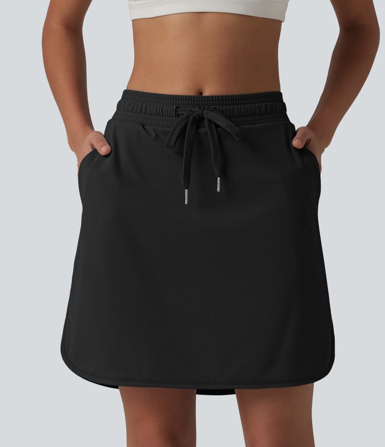 SoftlyZero™ Airy Mid Rise Drawstring Curved Hem 2-in-1 Cool Touch Workout Skirt with Pockets