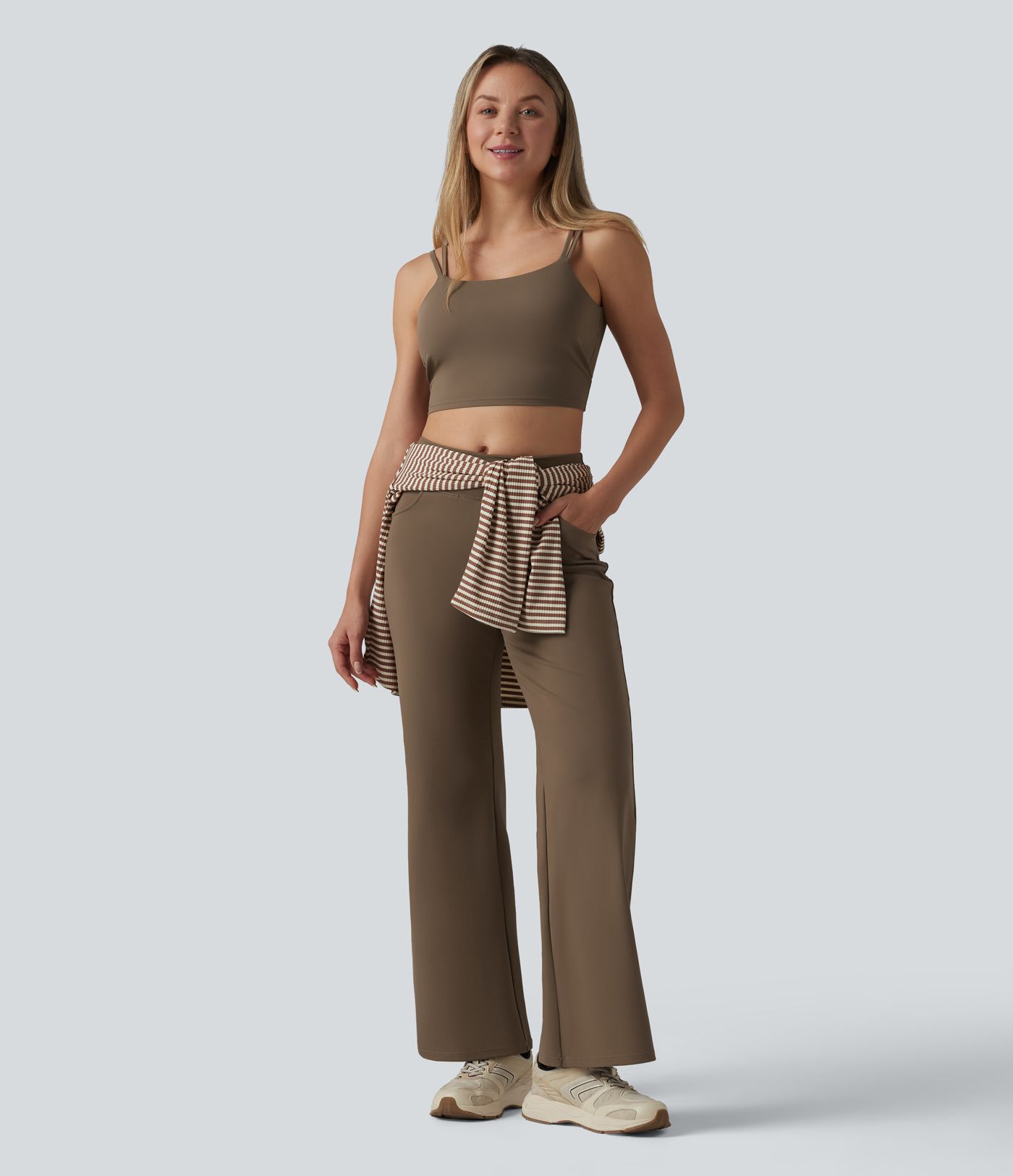 Pantalon de yoga bootcut mi-taille avec poches