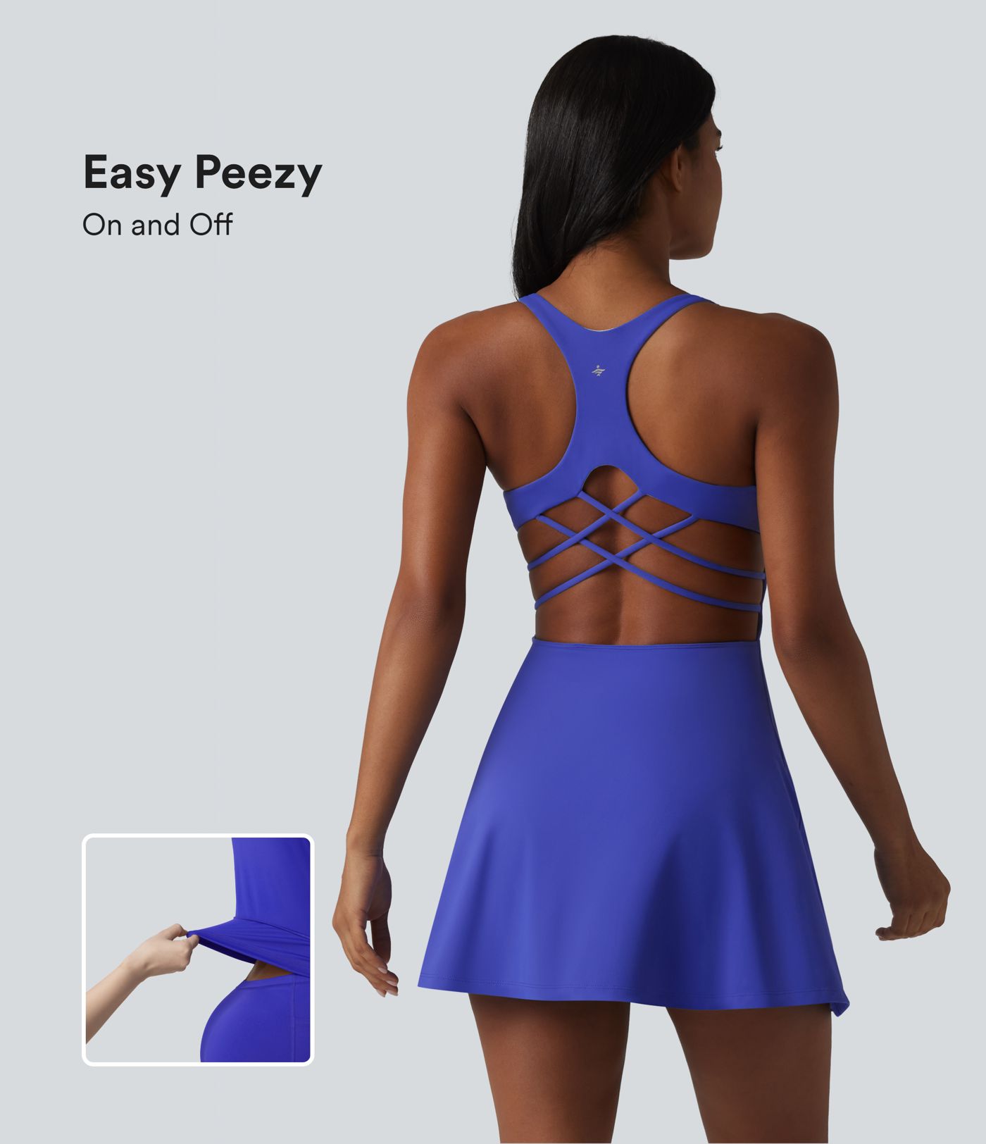 SoftlyZero™ Plush Crisscross Backless Racerback Built-in Bra 2-in-1 Mini Yoga Active Dress with Pockets-Easy Peezy SoftlyZero™ Plush Crisscross Backless Racerback Built-in Bra 2-in-1 Mini Yoga Active Dress with Pockets-Easy Peezy
