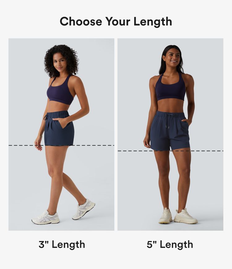 High Waisted Elastic Waistband Drawstring Pleated Yoga Shorts 5" with Pockets