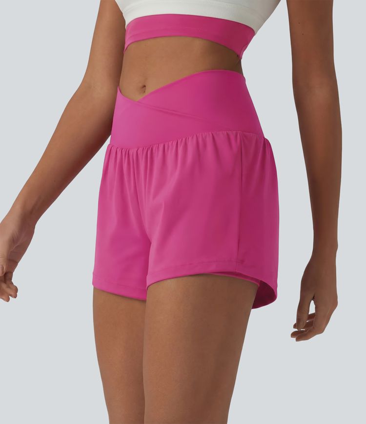 SoftlyZero™ Airy Crossover High Waisted 2-in-1 Cool Touch Yoga Shorts with Pockets