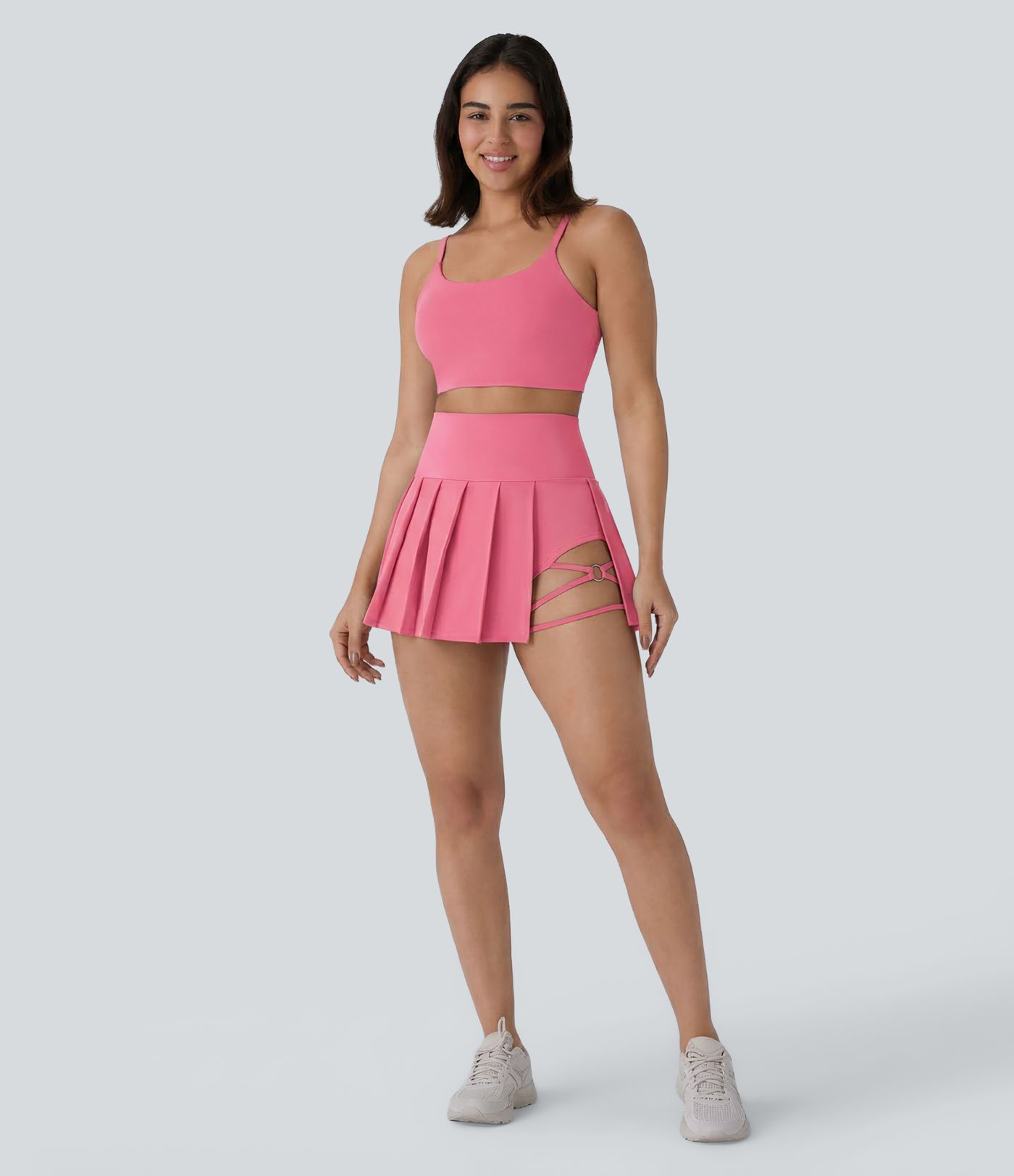 Breezeful™ High Waisted Pleated 2-in-1 Side & Pocket Asymmetric Hem Quick Dry Mini Dance Skirt