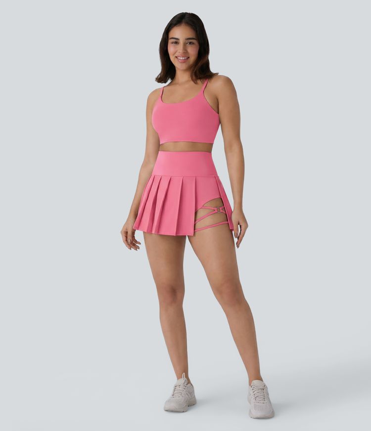 Breezeful™ High Waisted Pleated 2-in-1 Side & Pocket Asymmetric Hem Quick Dry Mini Dance Skirt