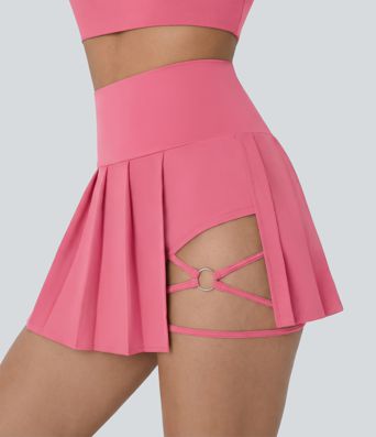 Breezeful™ High Waisted Pleated 2-in-1 Side & Pocket Asymmetric Hem Quick Dry Mini Dance Skirt