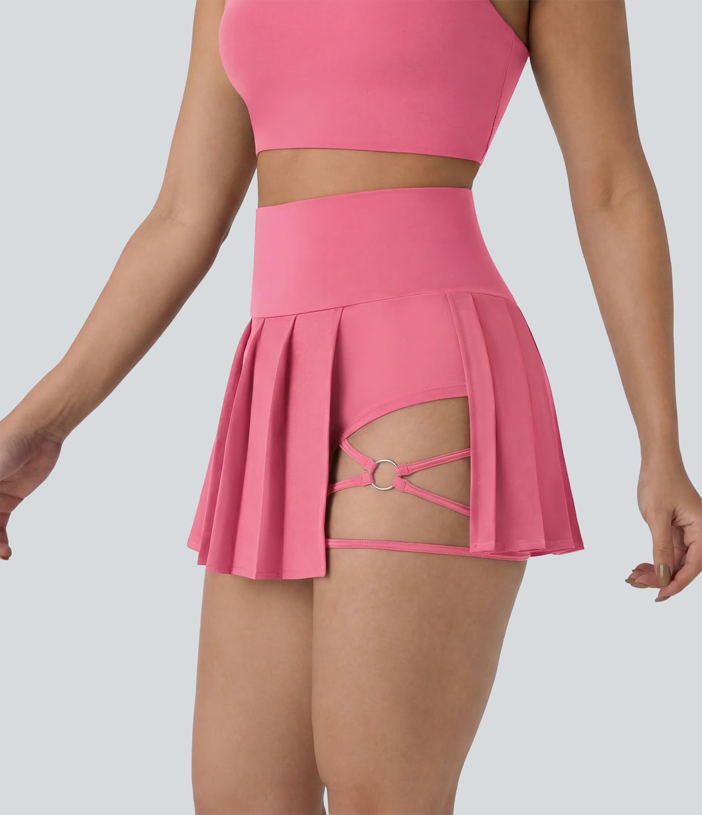 Breezeful™ High Waisted Pleated 2-in-1 Side & Pocket Asymmetric Hem Quick Dry Mini Dance Skirt