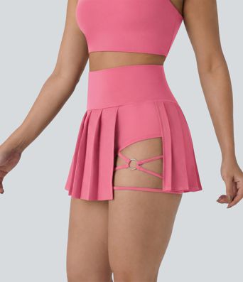 Breezeful™ High Waisted Pleated 2-in-1 Side & Pocket Asymmetric Hem Quick Dry Mini Dance Skirt