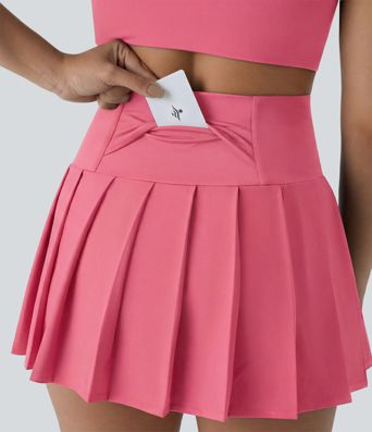Breezeful™ High Waisted Pleated 2-in-1 Side & Pocket Asymmetric Hem Quick Dry Mini Dance Skirt