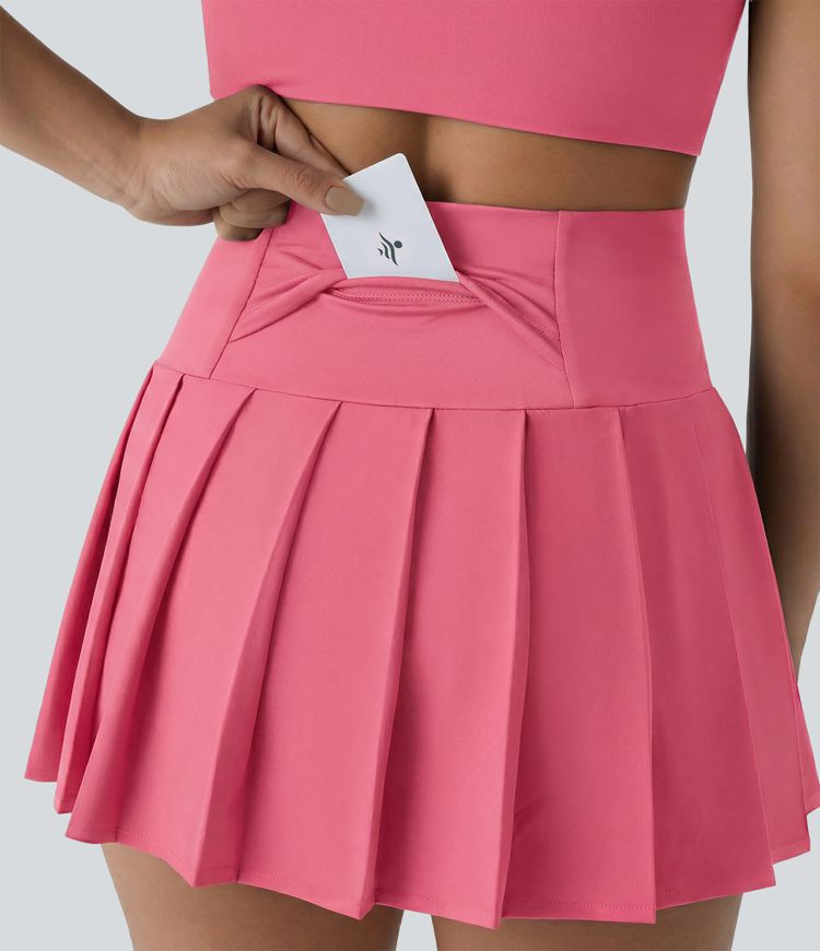 Breezeful™ High Waisted Pleated 2-in-1 Side & Pocket Asymmetric Hem Quick Dry Mini Dance Skirt