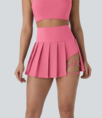 Breezeful™ High Waisted Pleated 2-in-1 Side & Pocket Asymmetric Hem Quick Dry Mini Dance Skirt