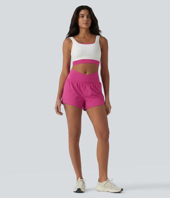 SoftlyZero™ Airy Crossover High Waisted 2-in-1 Cool Touch Yoga Shorts with Pockets