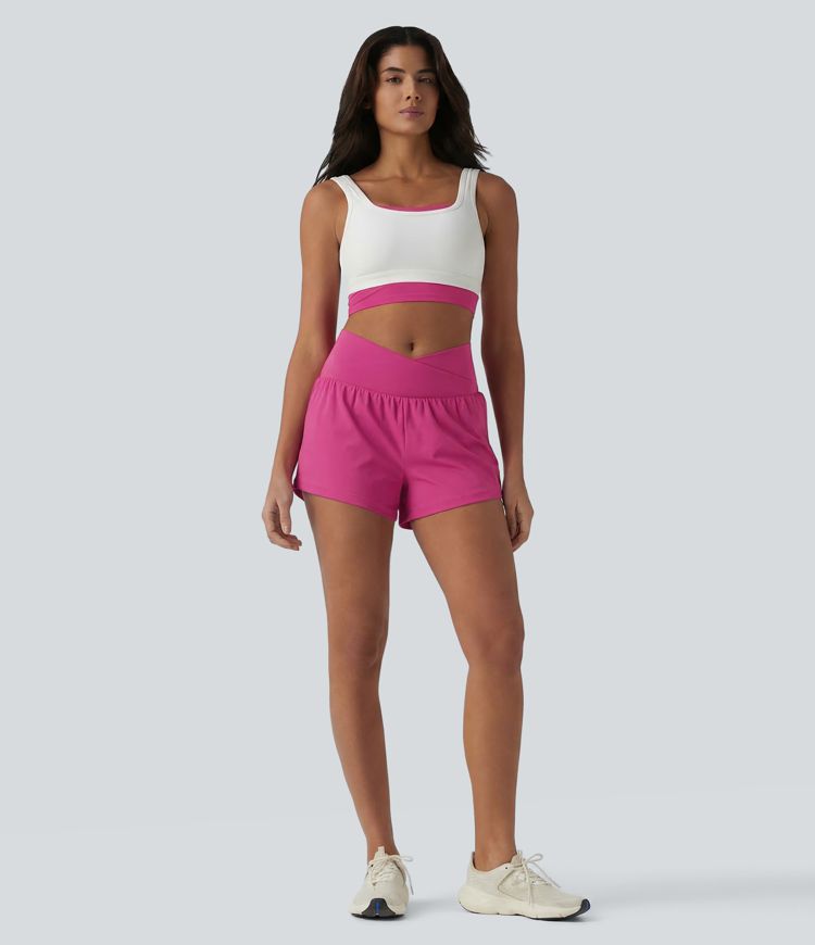 SoftlyZero™ Airy Crossover High Waisted 2-in-1 Cool Touch Yoga Shorts with Pockets
