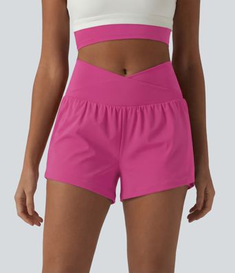 SoftlyZero™ Airy Crossover High Waisted 2-in-1 Cool Touch Yoga Shorts with Pockets