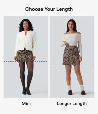 High Waisted 2-in-1 Leopard Print Mini Casual Skirt with Pocket-Longer Length