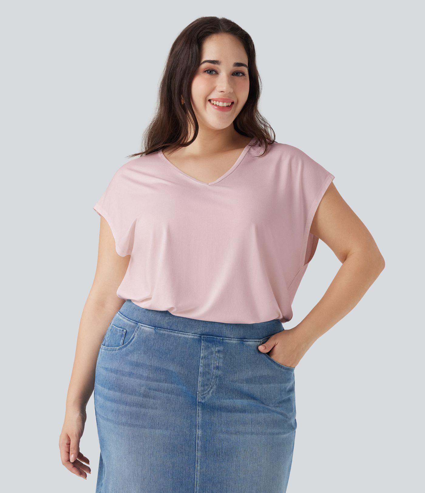 V-neck Short Sleeve Casual Plus Size T-Shirt