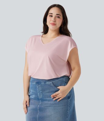 V-neck Short Sleeve Casual Plus Size T-Shirt